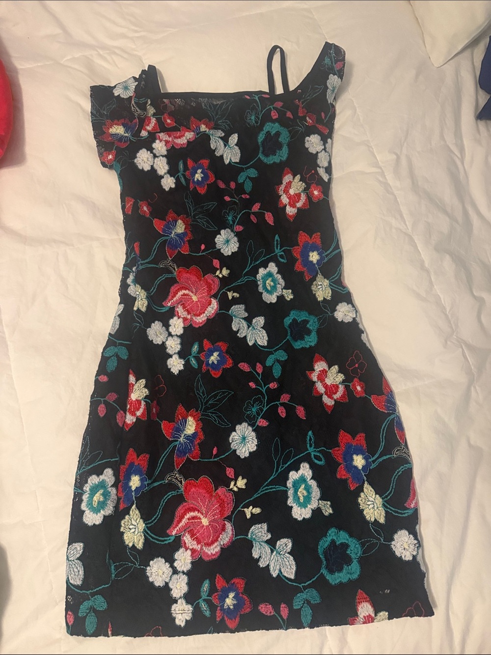 Floral Embroidered Black Sleeveless Dress